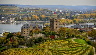 Blick auf Burg Klopp - Sitz des Oberbürgermeisters und eines Teils der Stadtverwaltung