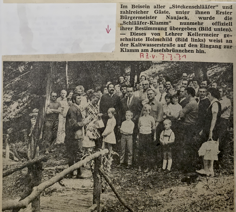 Die Allgemeine Zeitung berichtete am 7. Juli 1971 über die Eröffnung der Stekkeschlääfer Klamm