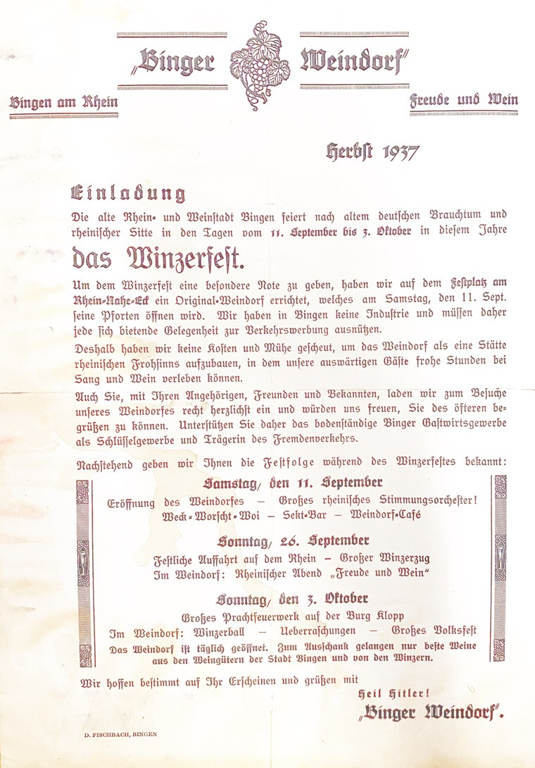 Das Programm des Winzerfestes 1937, d.h. mit Veranstaltungen von Kraft durch Freude und das eigentliche Winzerfest/Erntedankfest am ersten Oktobersonntag