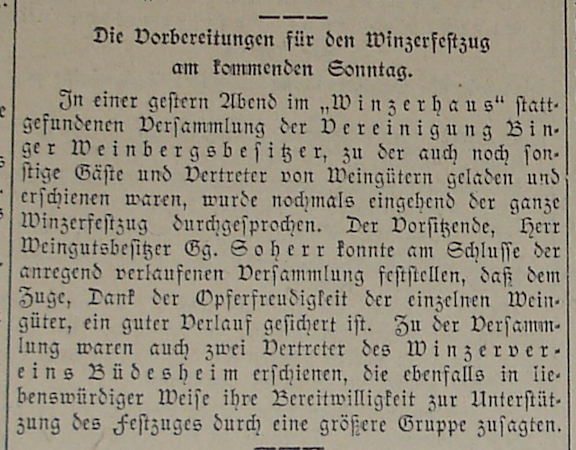 Das Binger Winzerfest in der Mittelrheinischen Volkszeitung vom 25. Oktober 1928