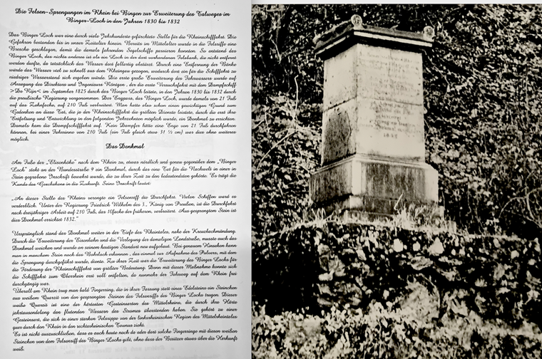 Das Binger-Loch-Denkmal zwischen Bingen und Trechtingshausen in einer älteren Druckschrift