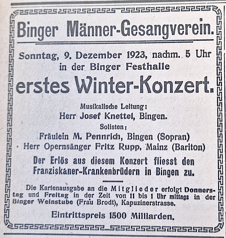 Anzeige des Binger Männer-Gesang-Verein zum 09.12.2023