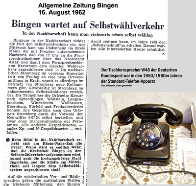 Vor 60 Jahren: Bingen wartet auf den Telefon-Selbstwählverkehr
