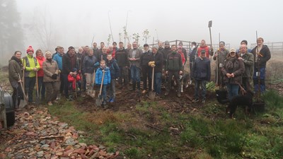 Oberbürgermeister Thomas Feser bei der Pflanzaktion der Rotarier im Binger Wald.